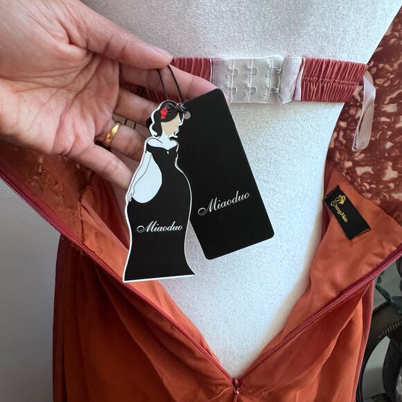 NWT Women's Copper Lace Off-Shoulder High Slit Prom Bridesmaid Dress Size S - Picture 9 of 10